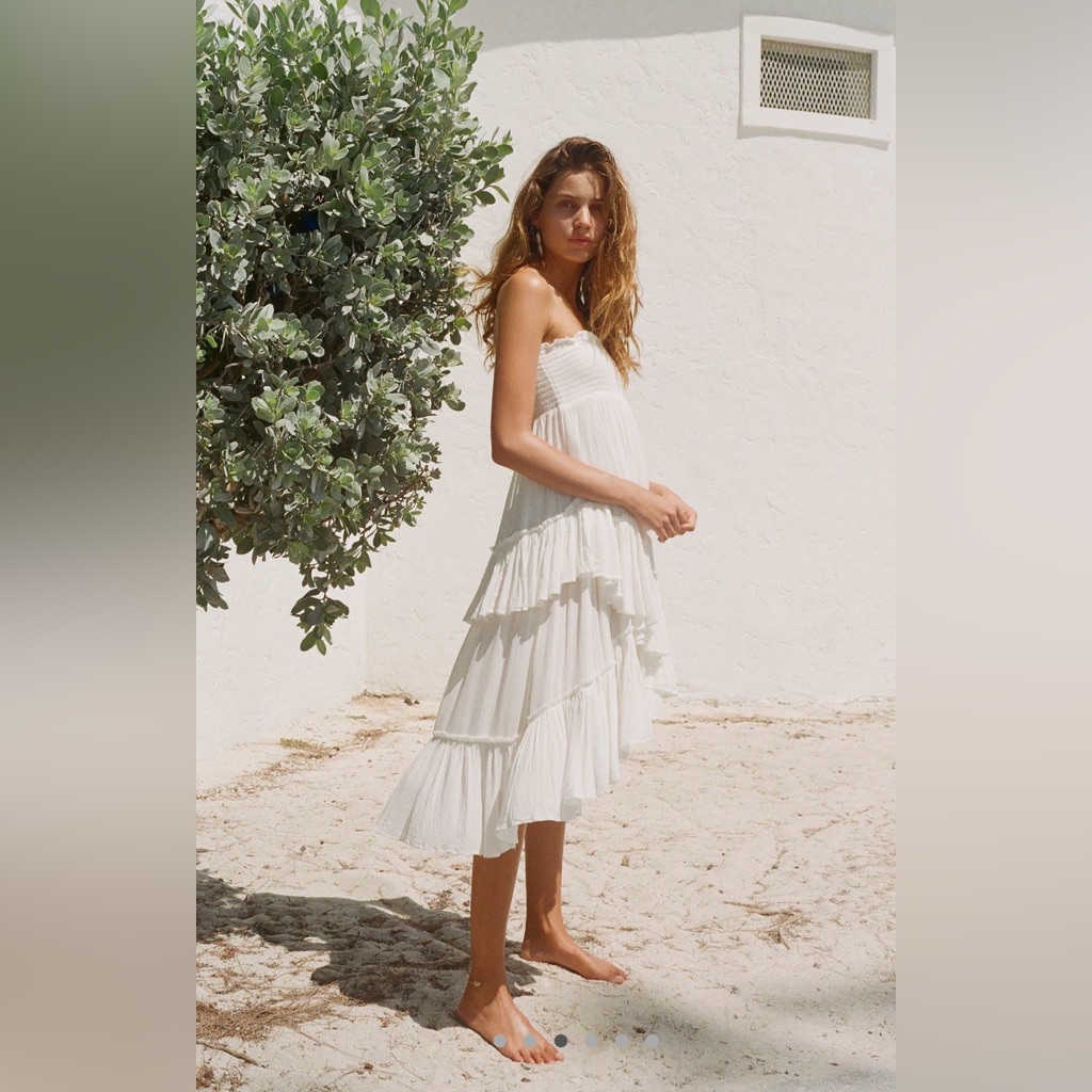 Free People White Tiered Midi Skirt